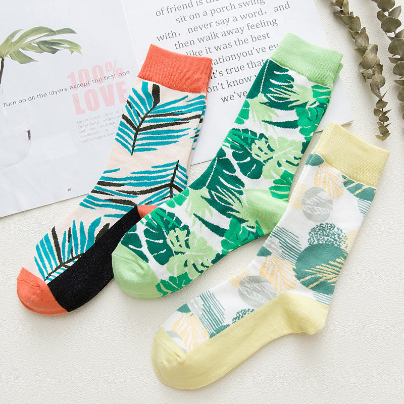 Current tube socks, plant flowers, men's and women's socks