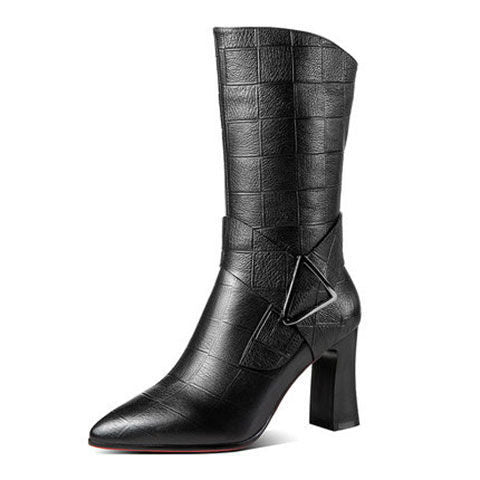 High Heeled Pointed Middle Tube Thick Heeled Plush Boots