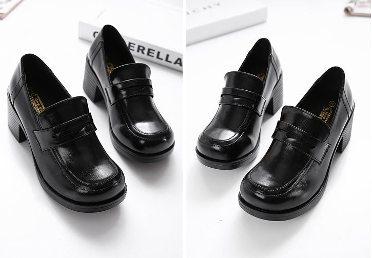 Spring and Autumn England retro women's shoes college wind Japanese uniform shoes thick with single shoes paint Pissen female round head small shoes