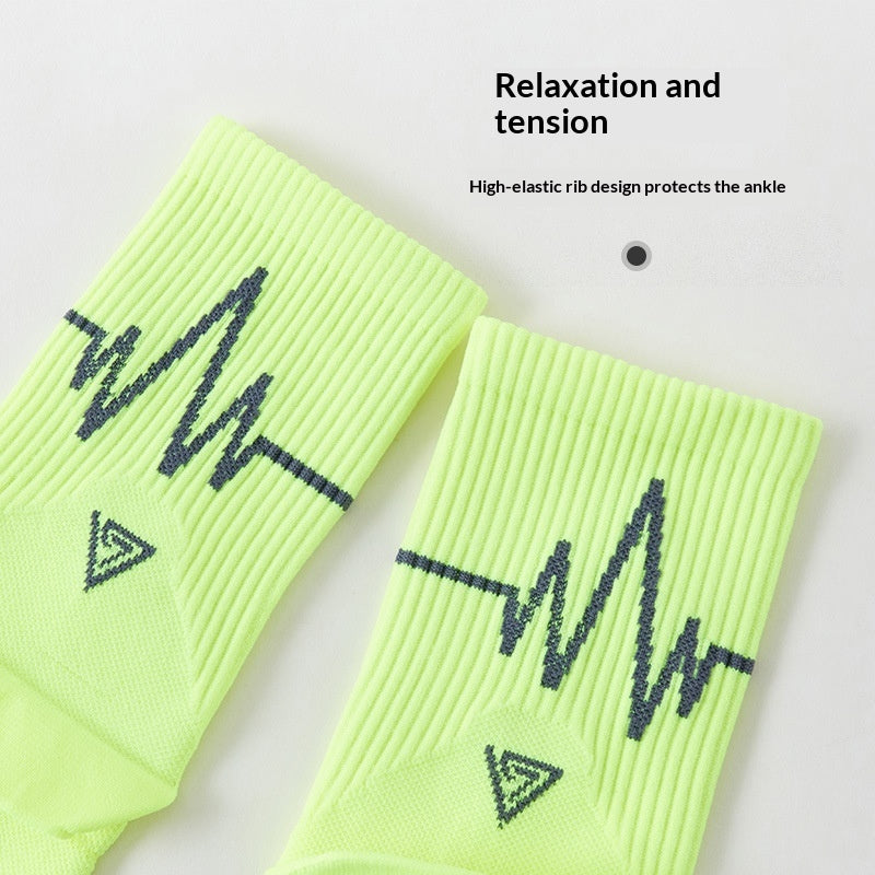 RUNYUBO Mid-Calf Bright-Colored ECG-Style Trendy Professional Running Socks