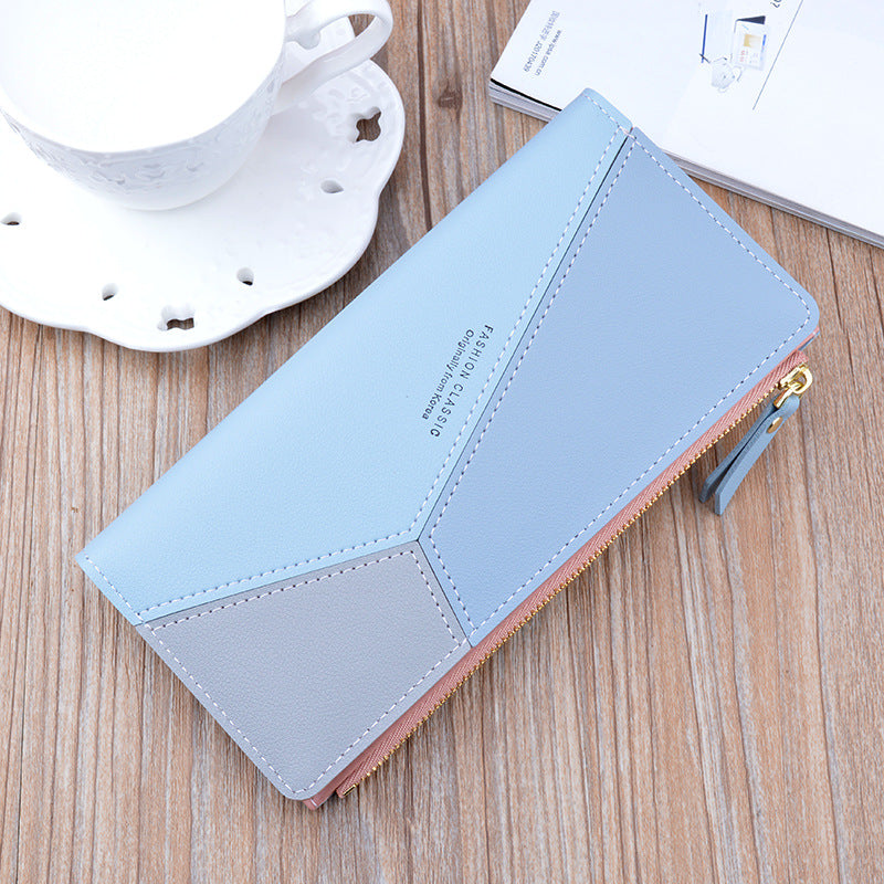 Stitched contrast zip thin wallet
