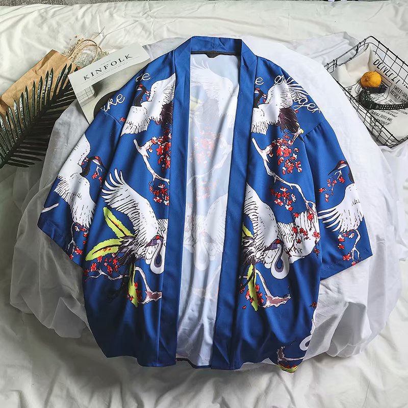 Men's Crane Print Kimono
