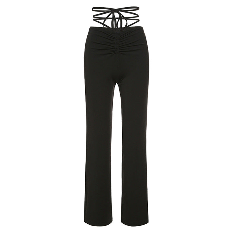 Women's high waist slim lace trousers