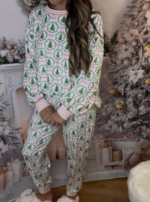 Women's Autumn And Winter Christmas Printed Long-sleeved Trousers Pajamas Home Wear