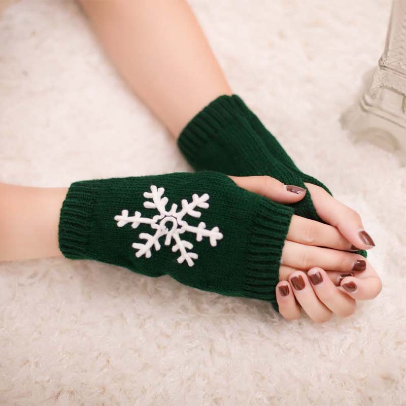 Christmas New Knitted Half Finger Embroidered Warm Gloves