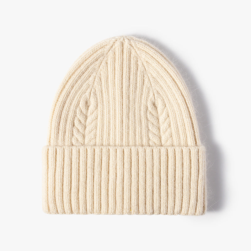 Women's Solid Color Warm Hemp Pattern Knitted Wool Hat