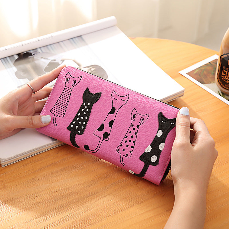 Embroidered zipper long wallet