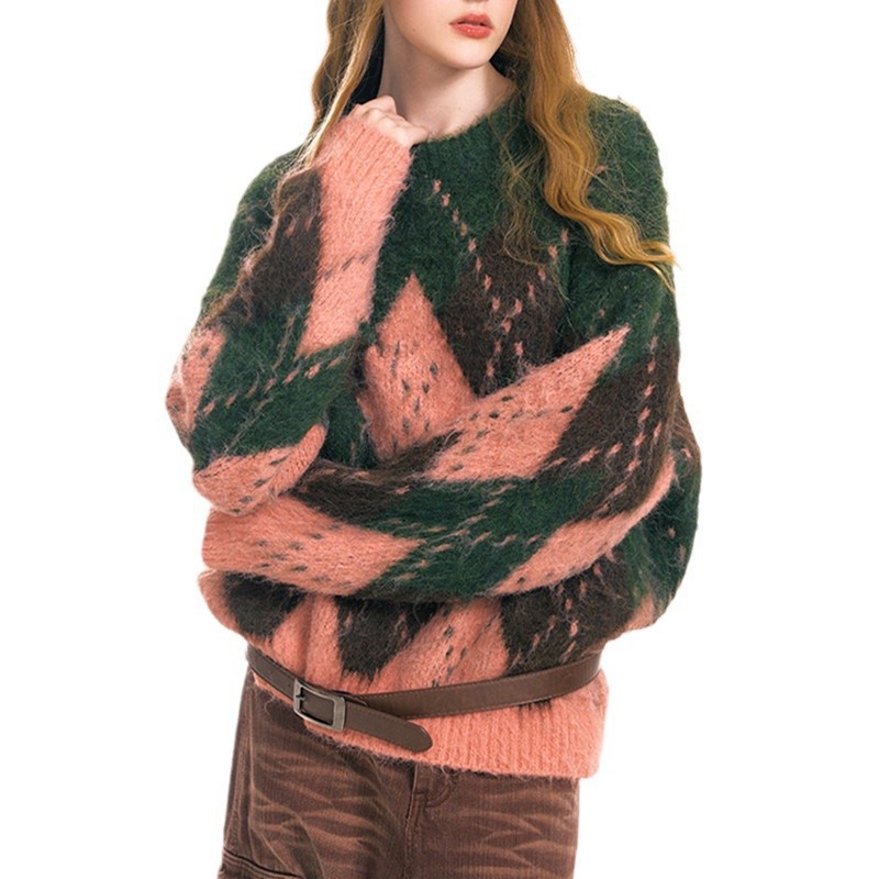 Women's Rhombus Pullover Retro Lazy Style