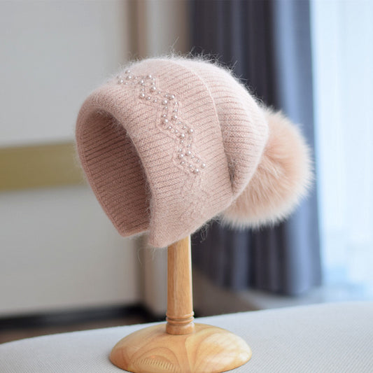 Fox Fur Ball Knitted Hat Children