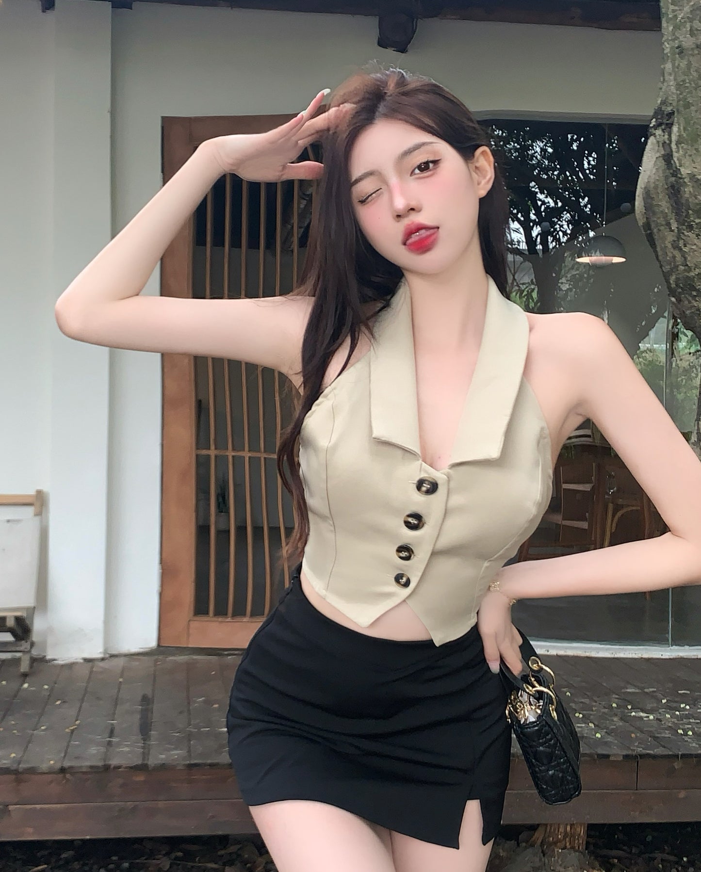 Sexy Lapel Vest Women's Outer Wear New Slim Short Top