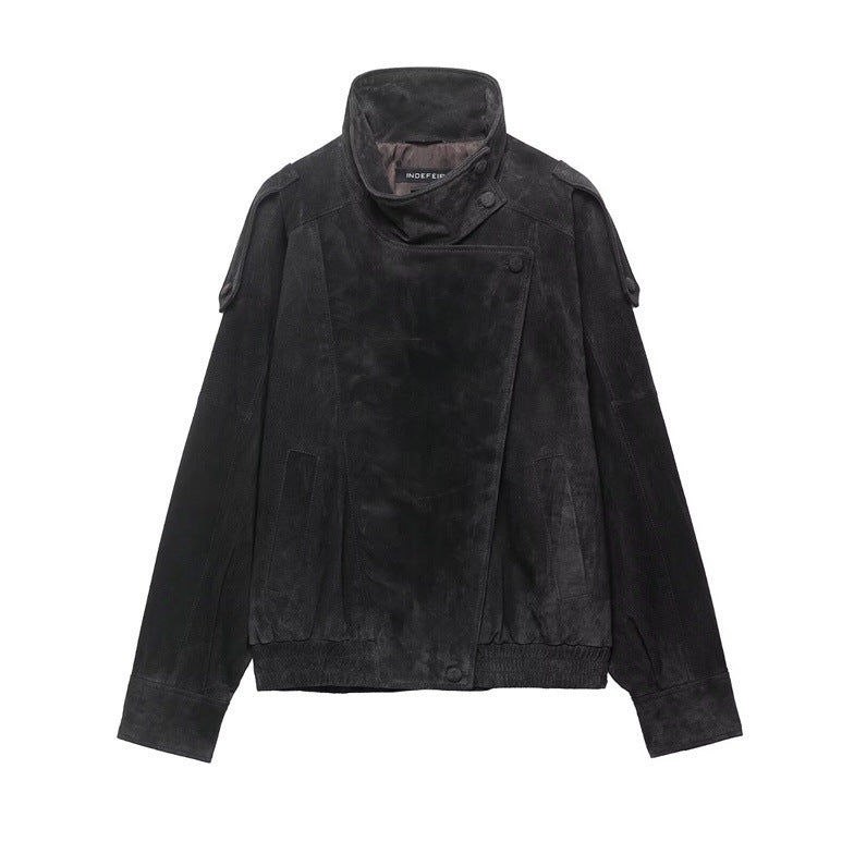 Textured Leather Biker Jacket For Women