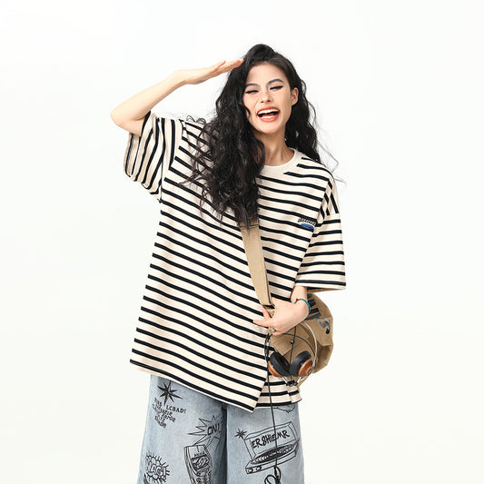 Retro 300g Heavy Striped Short-sleeved T-shirt
