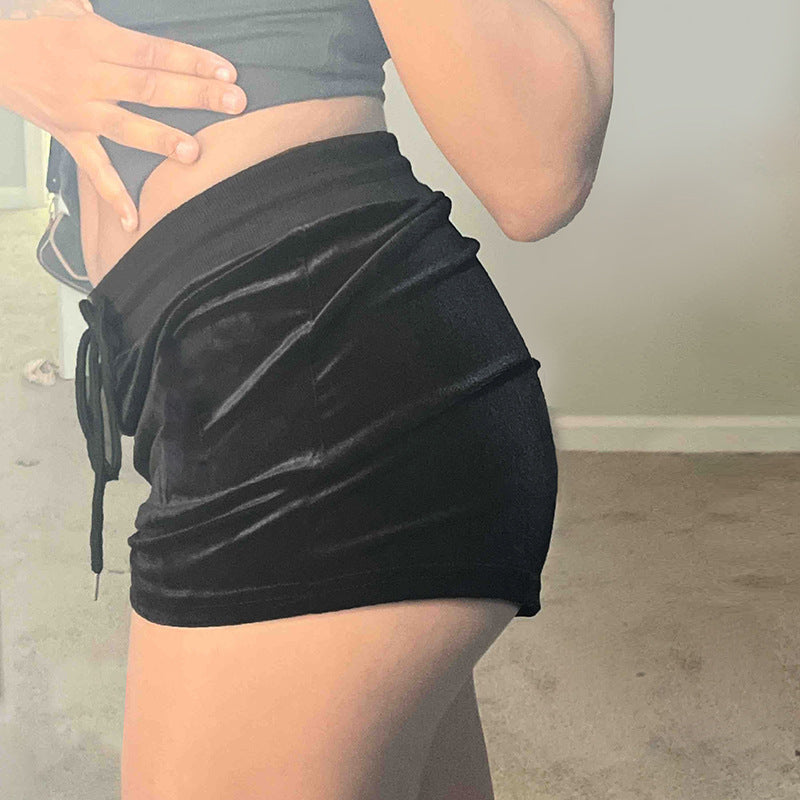 Women's Elastic High-Waist Loose Drawstring Velvet Shorts