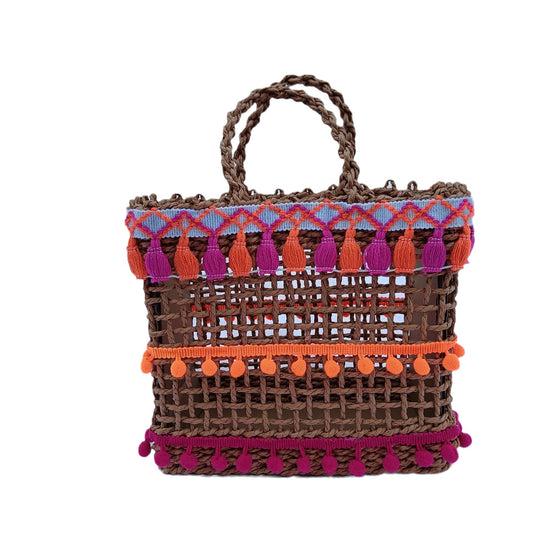 Hollow Out Straw Bag Ethnic Style Grid Woven Bag