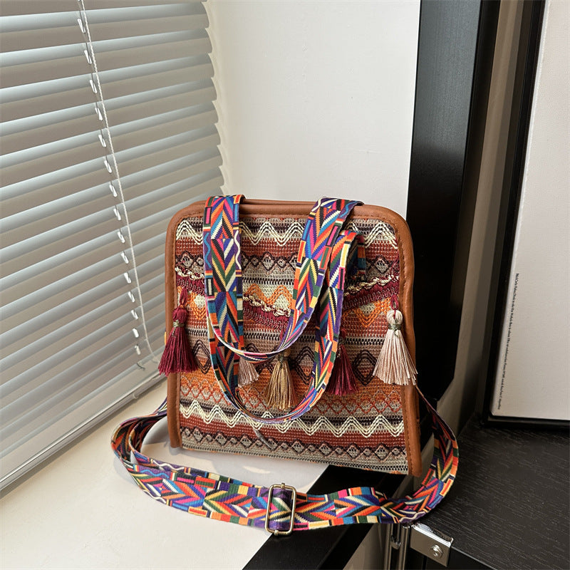 Tasker Dame Crossbody Etnisk Scenisk Område Vævet Spand