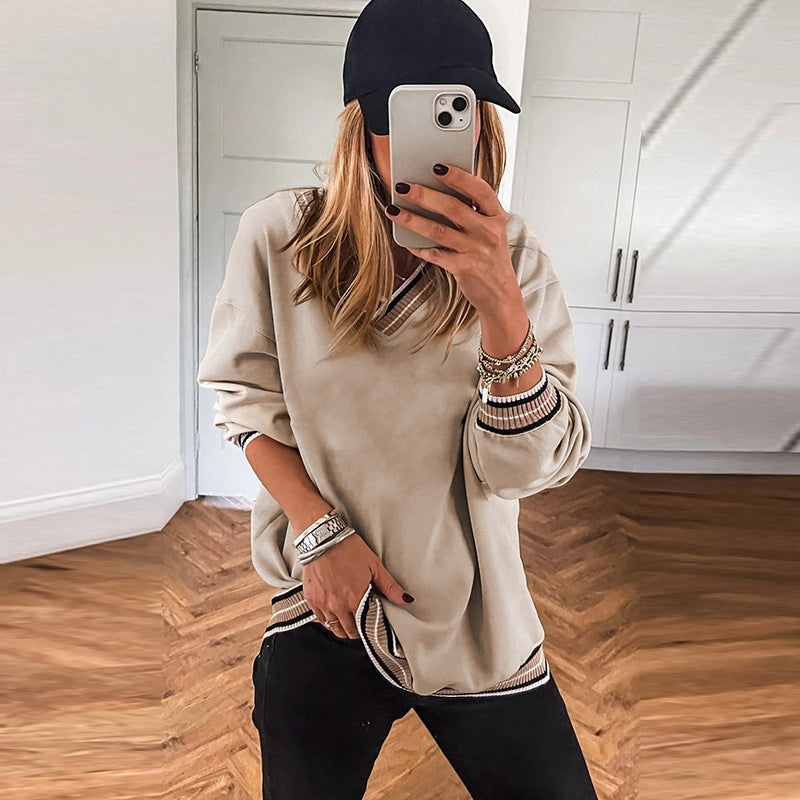 Loose Casual Style Contrast Color Trim Sweater