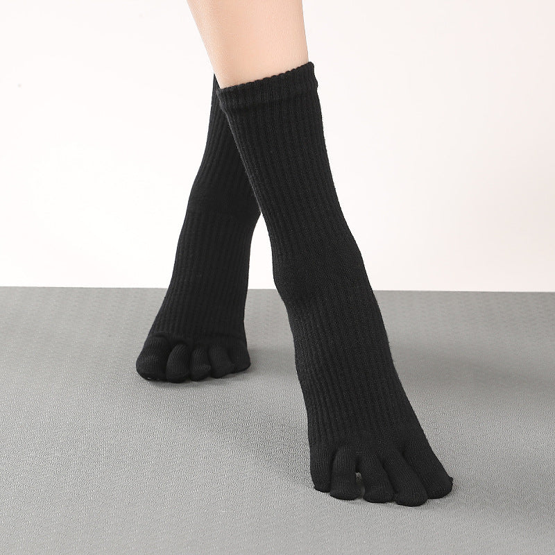 Women's Pure Cotton Non-slip Long Tube Five-finger Socks