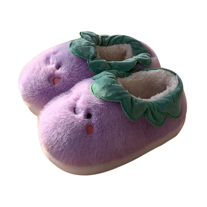 Cute Wind Contrast Color Eggplant Shit Feeling No-skid Floor Cotton Slippers Indoor Warm Soft Sole Shoes