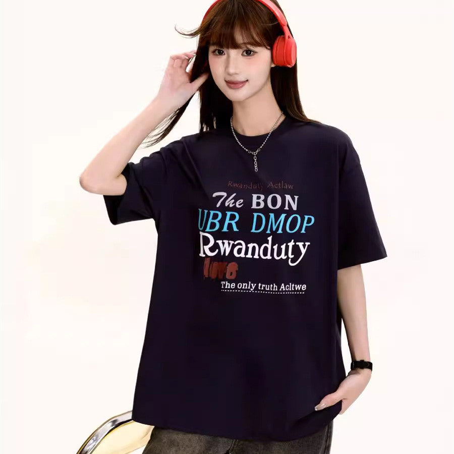Retro Short Sleeve T-shirt Women's Letter Printing