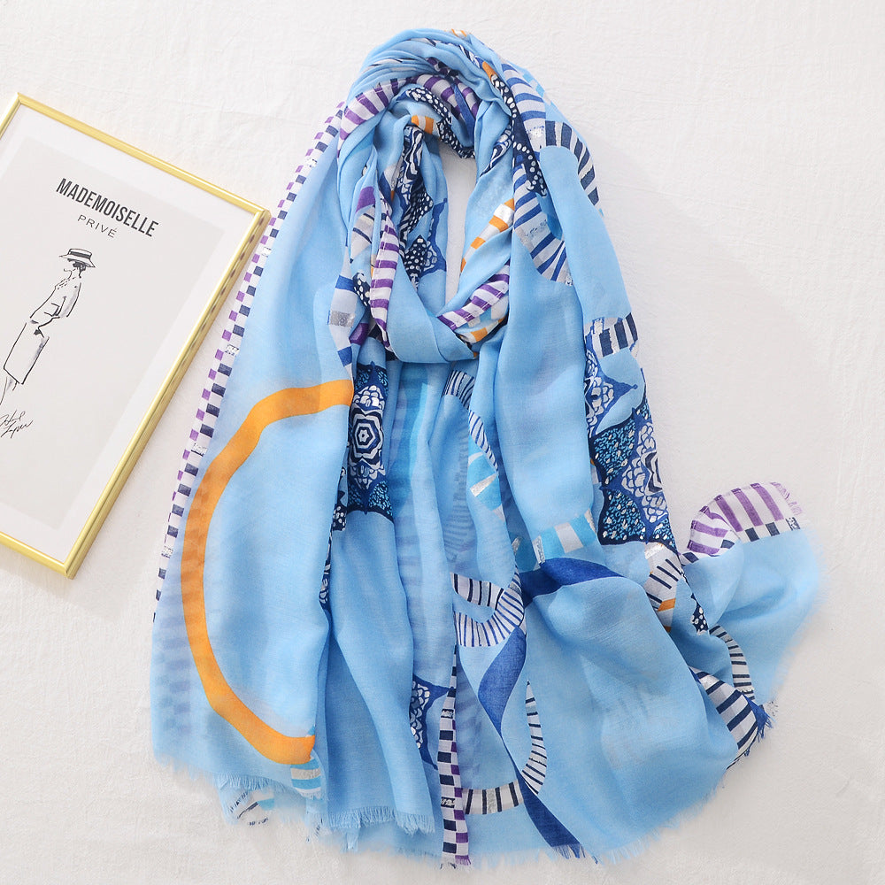 Women's Rose Bronzing Large Gauze Cotton Linen Versatile Scarf