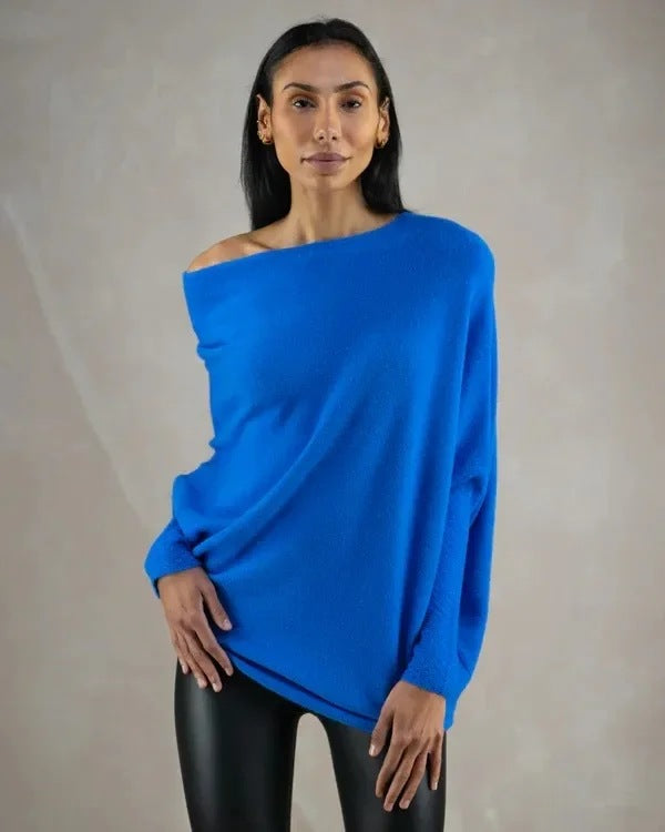 Solid Color Off-neck Pullover Knitted Loose Sweater
