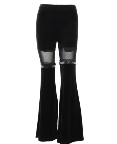 Mesh Panel Slim Fit High Waist Flare Pants