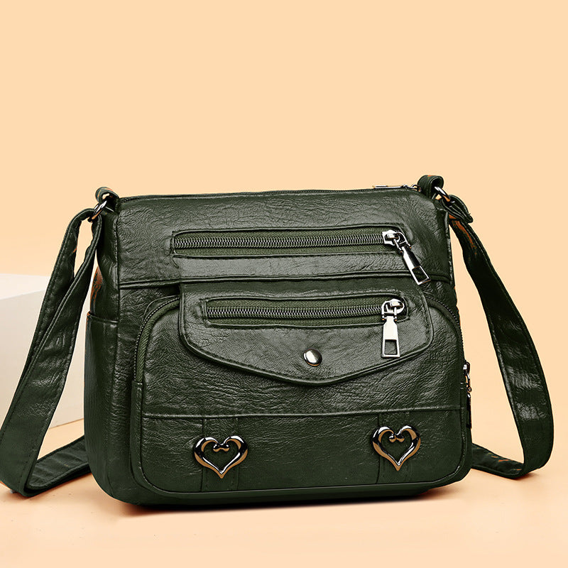 Crossbody Skuldertaske i Blødt Læder med Flere Rum