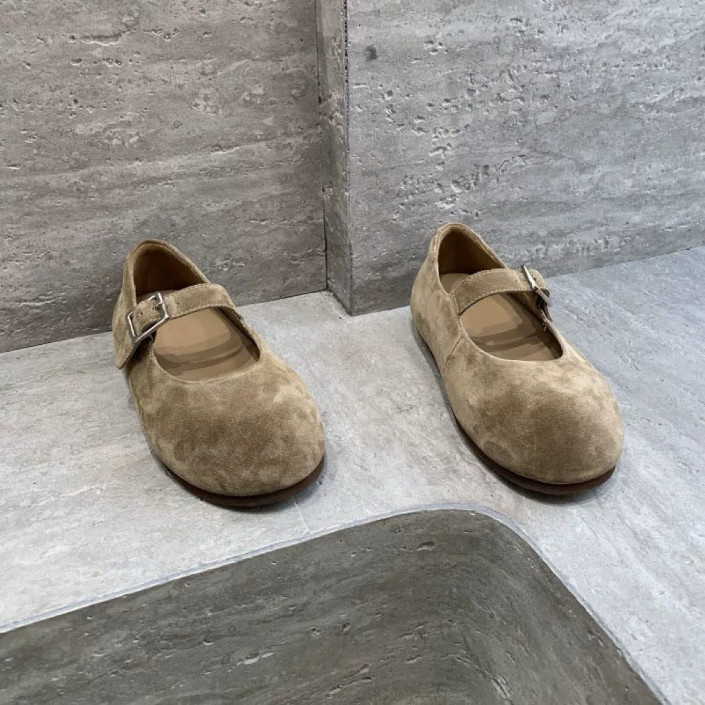 Genuine Leather Big Head Buckle Mary Jane Shoes Women