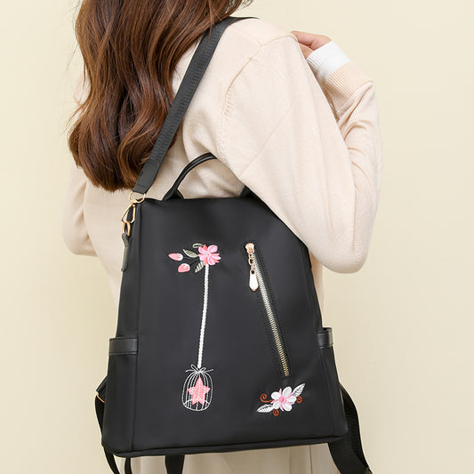 Ethnic Style 3D Embroidered Backpack Women's Waterproof Oxford Cloth