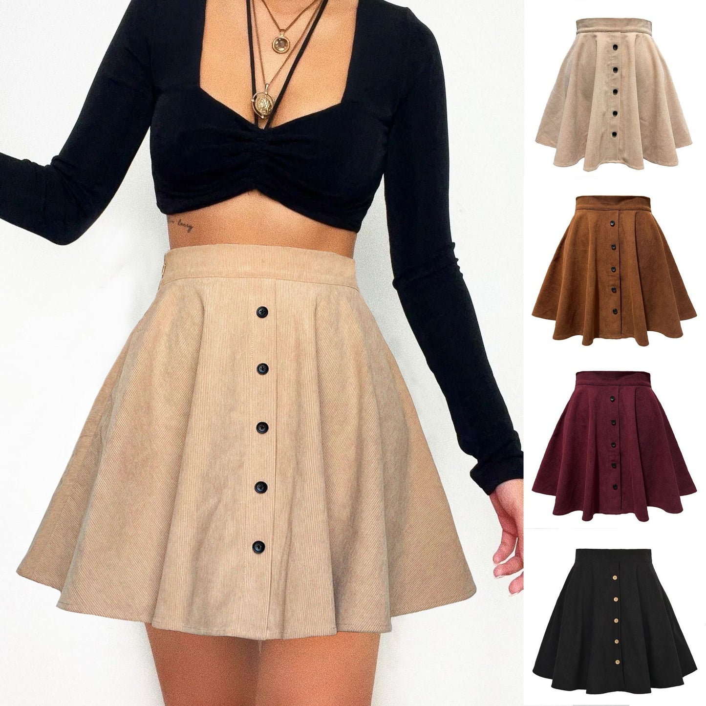 Women's Solid Color Corduroy Autumn And Winter Skirt