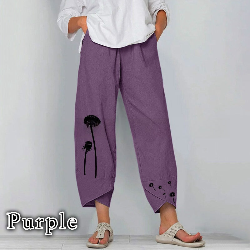 Fashion Solid Color Plant Flower Floral Print Casual Jumpsuit Neutral Loose