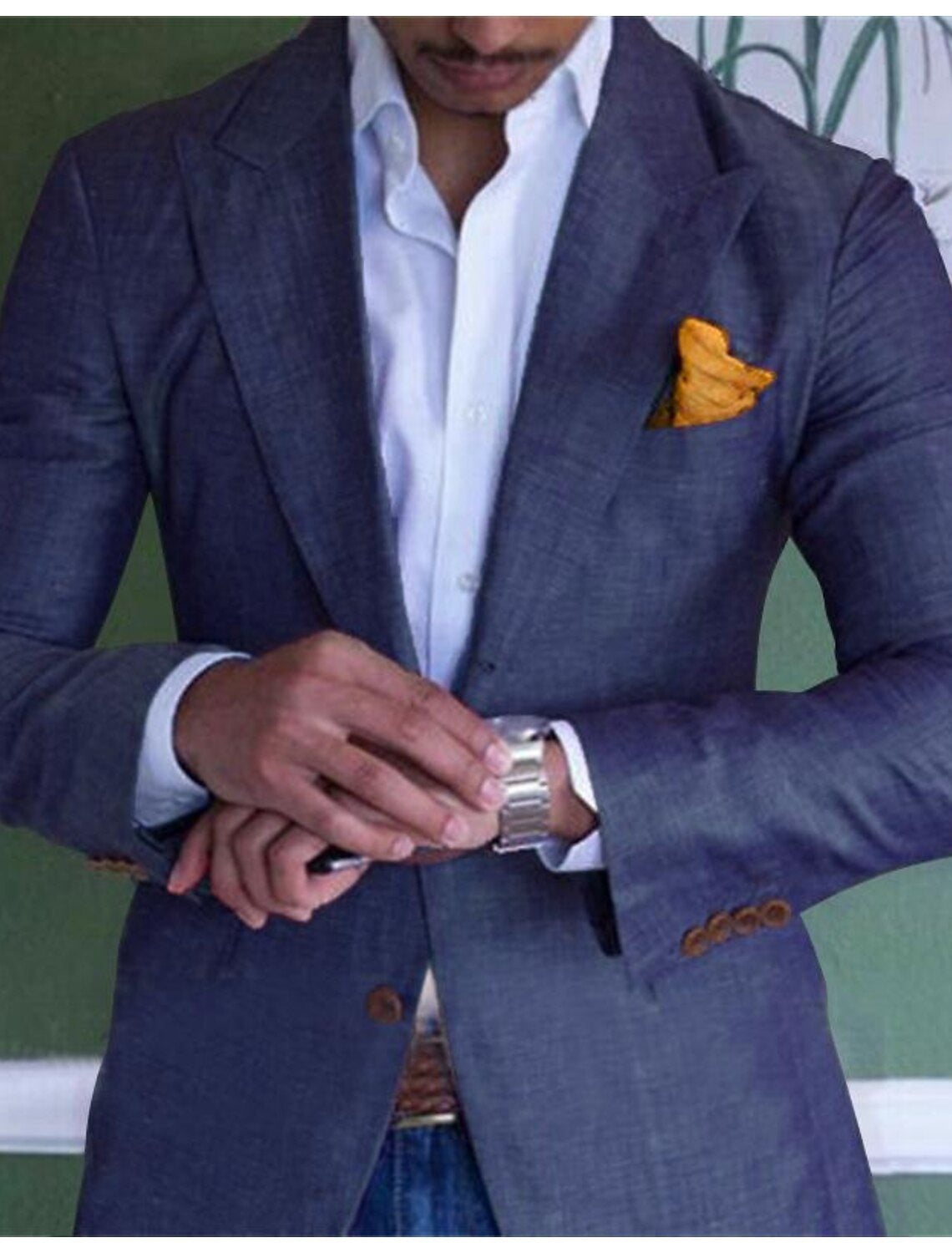 Men's Single Row Two Button Plaid Blazer