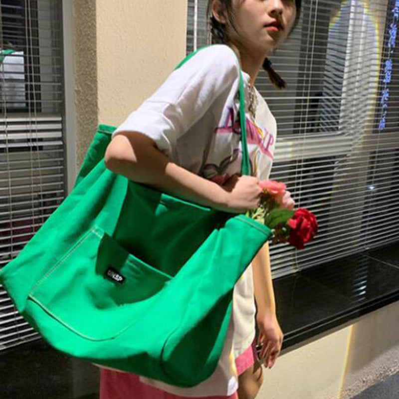 Large Capacity Solid Color One-shoulder Literary Diagonal Canvas Bag