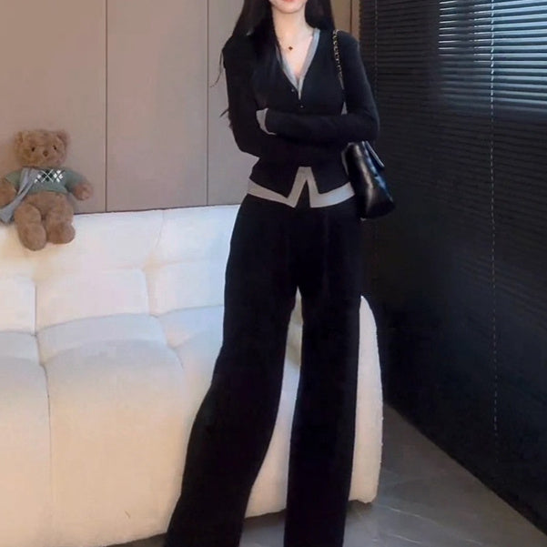 Plus-size High-waisted Wide-leg Pants Two-piece Set