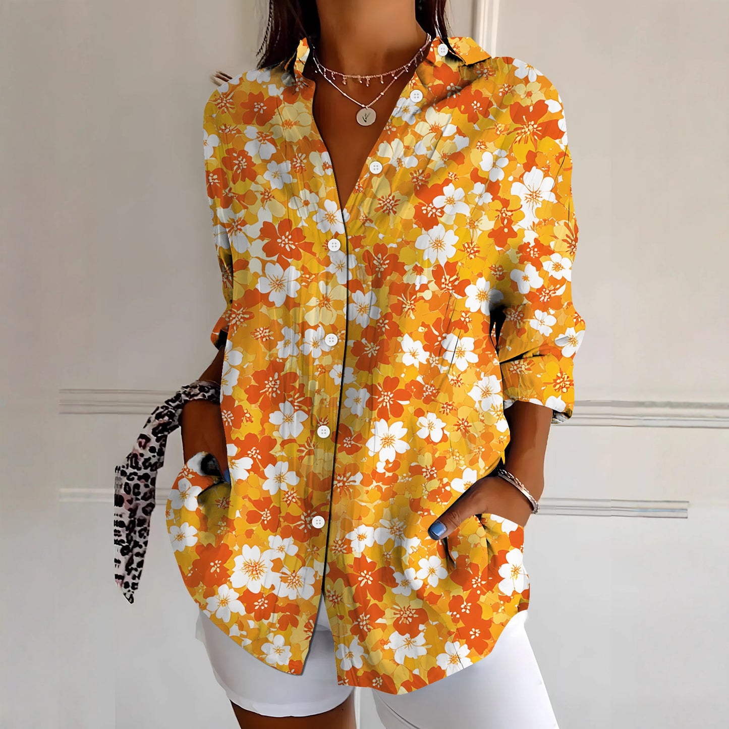 New Womens Floral Print Premium Elegant Long Sleeve Shirt