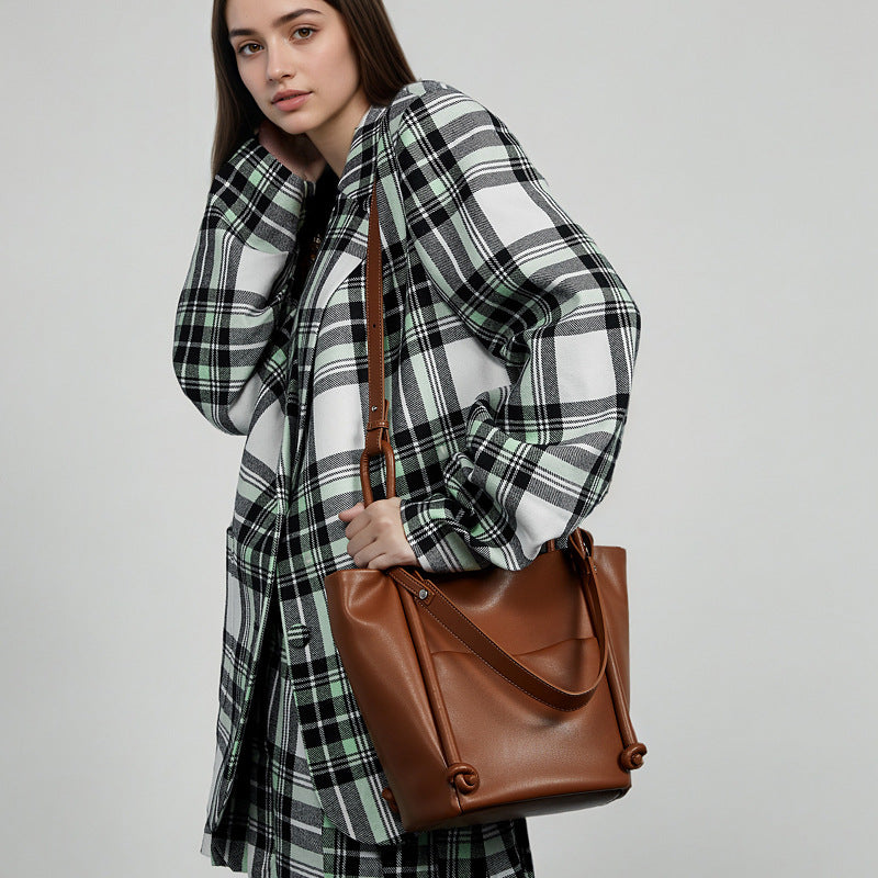 Premium Soft Cowhide Large Capacity Tote Bag Simple