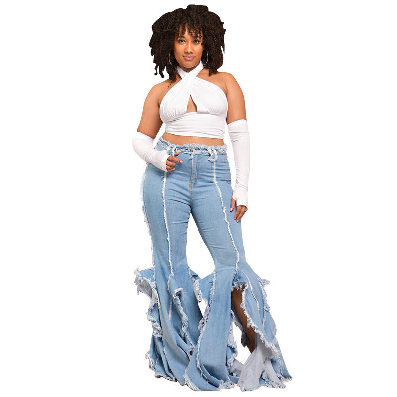 Fashion Sexy Ripped Holes Ordinary Washable Hollow Small Jeans