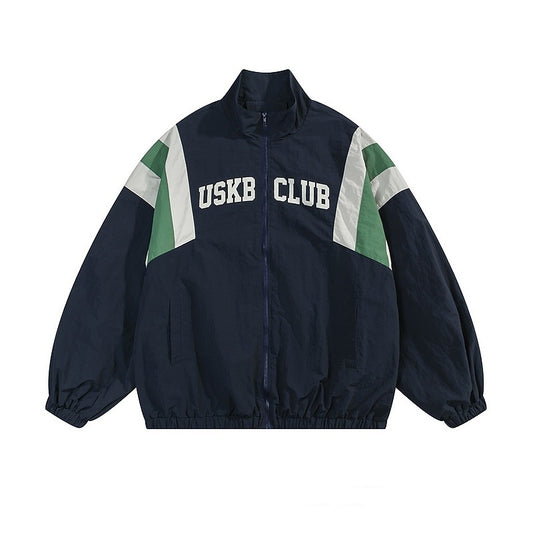 American Retro Street Stitching Stand-up Collar Jacket