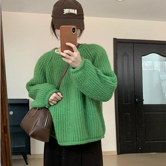 Korean Style Lazy Style Solid Color Curling Coarse Yarn Sweater For Women
