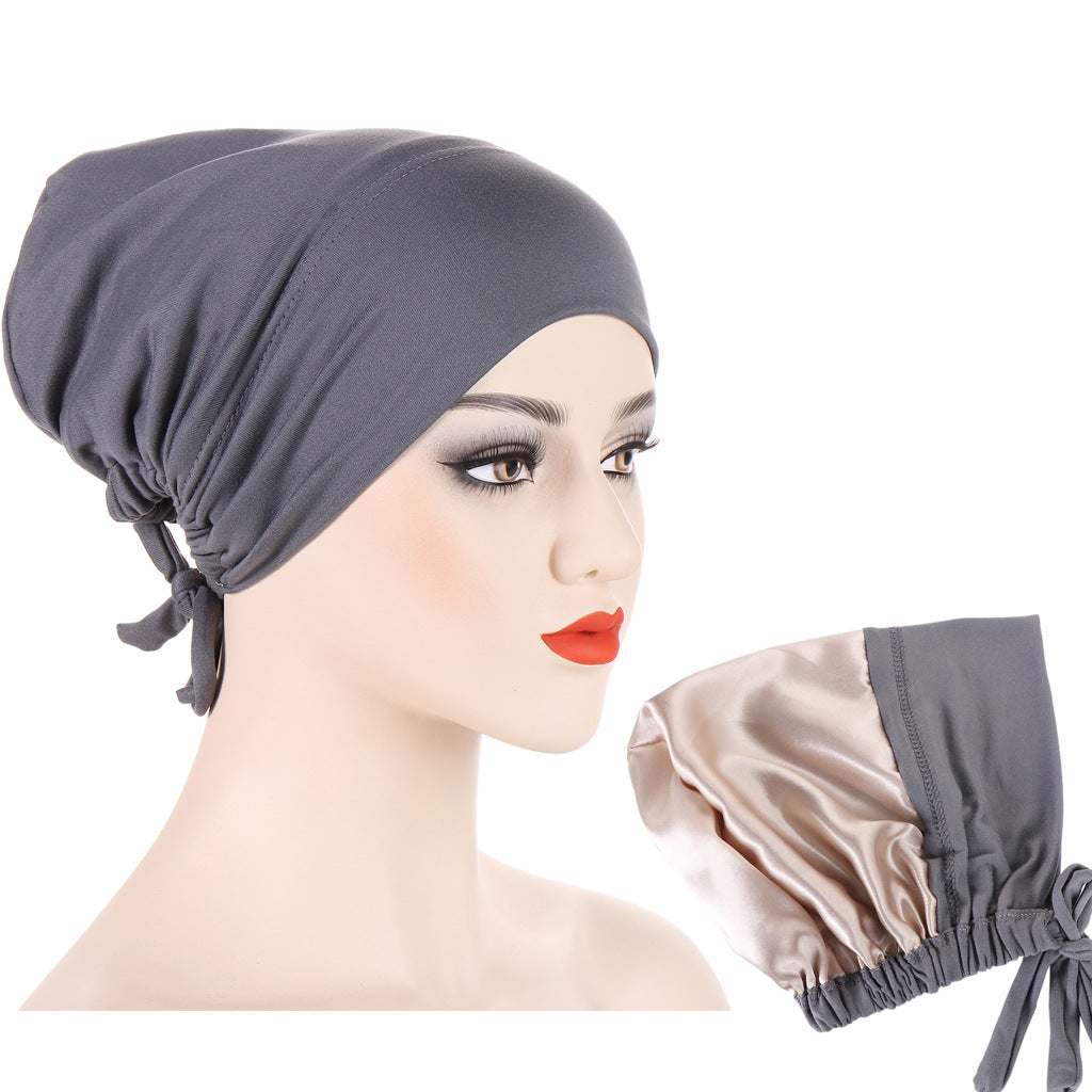 Women's Multicolor Satin Drawstring Sleeve Cap