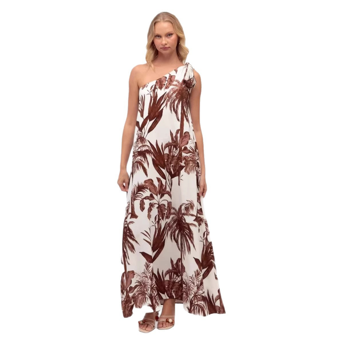 Printed Off-Shoulder Slip-Detail Sleeveless Dress For Women