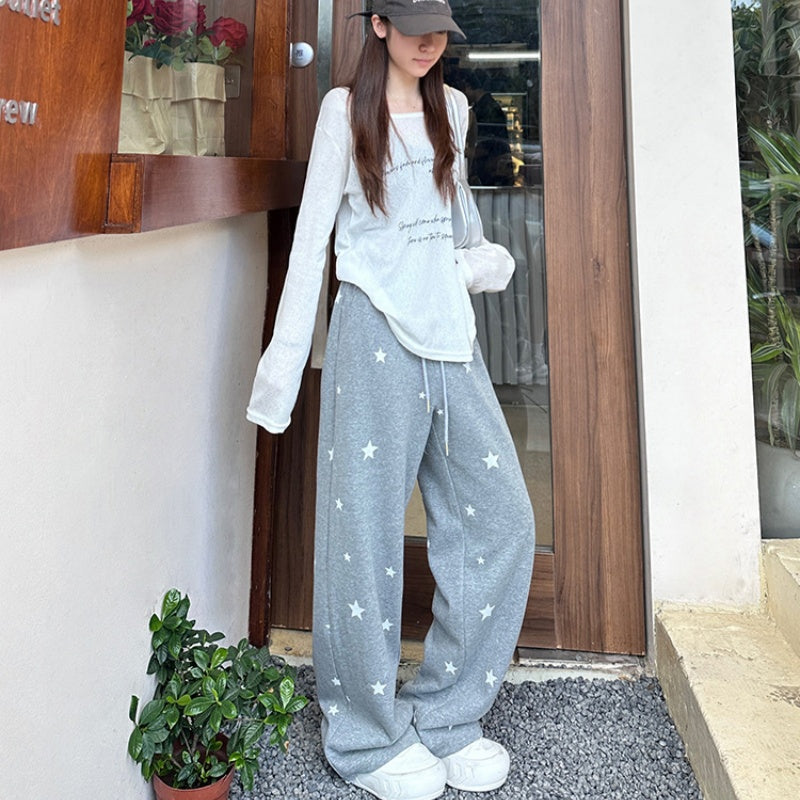 Womens Gray Star Sweatpants New SpringAutumn Style