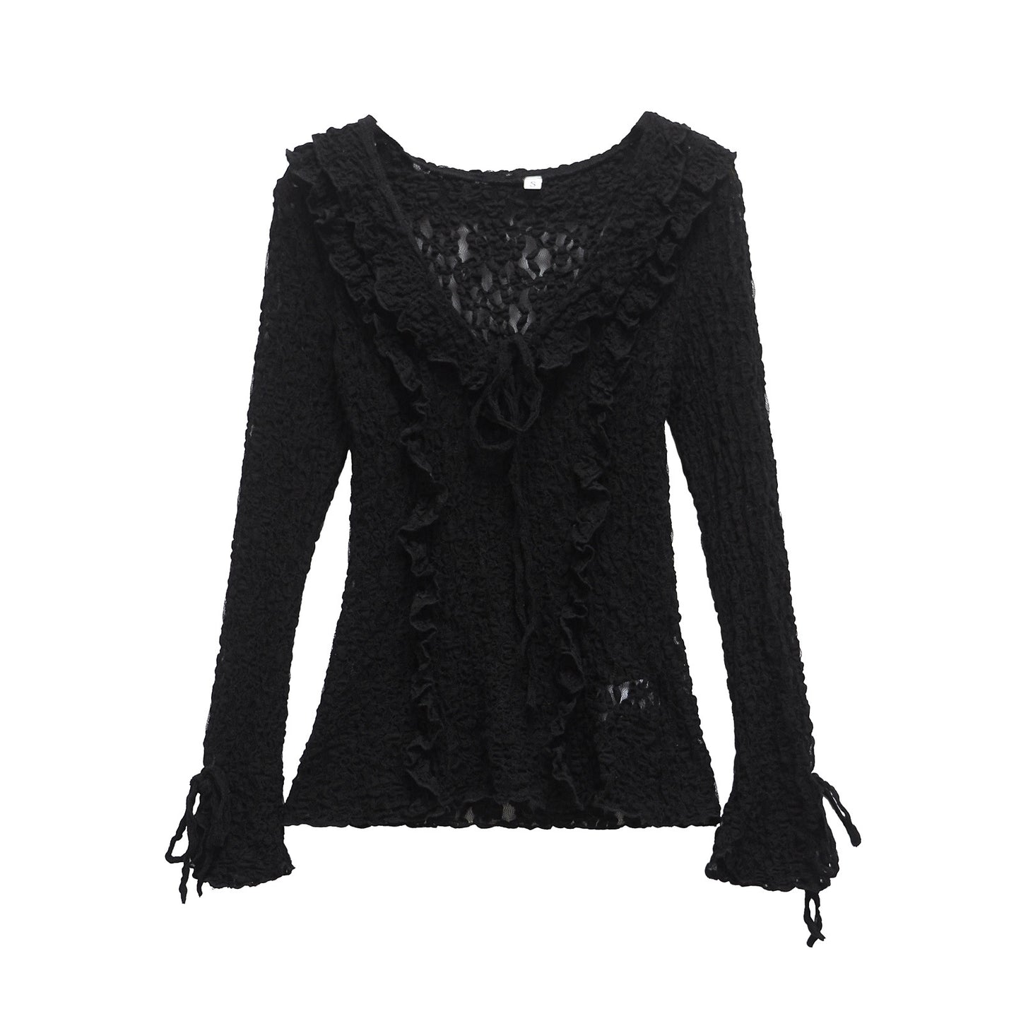 Spring And Summer Women's Long-sleeved Slim Lace Laminated Decoration Top