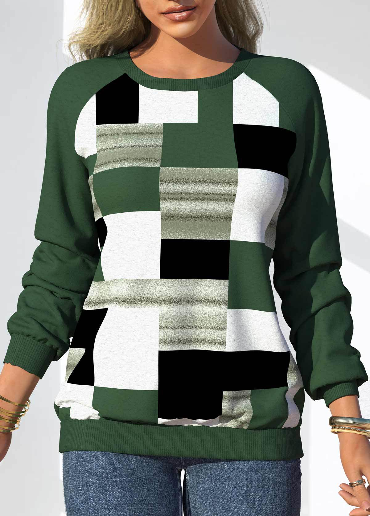 Dame Batikprint Rund Hals Raglan Afslappet Løs Sweatshirt
