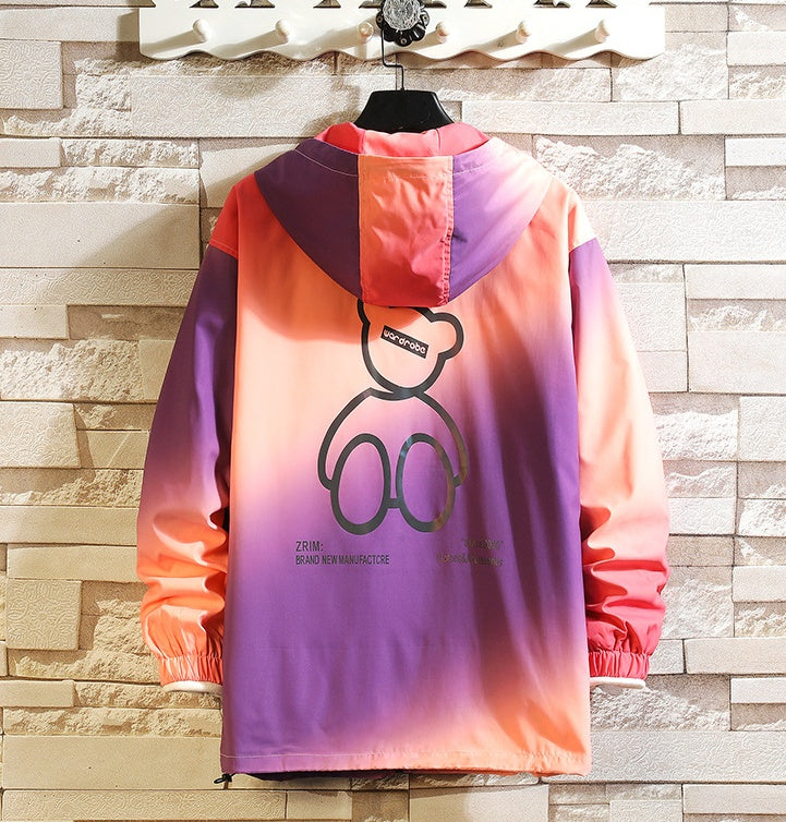 Large Size Hooded Jacket Jacket Men's Gradient Color Personality Top