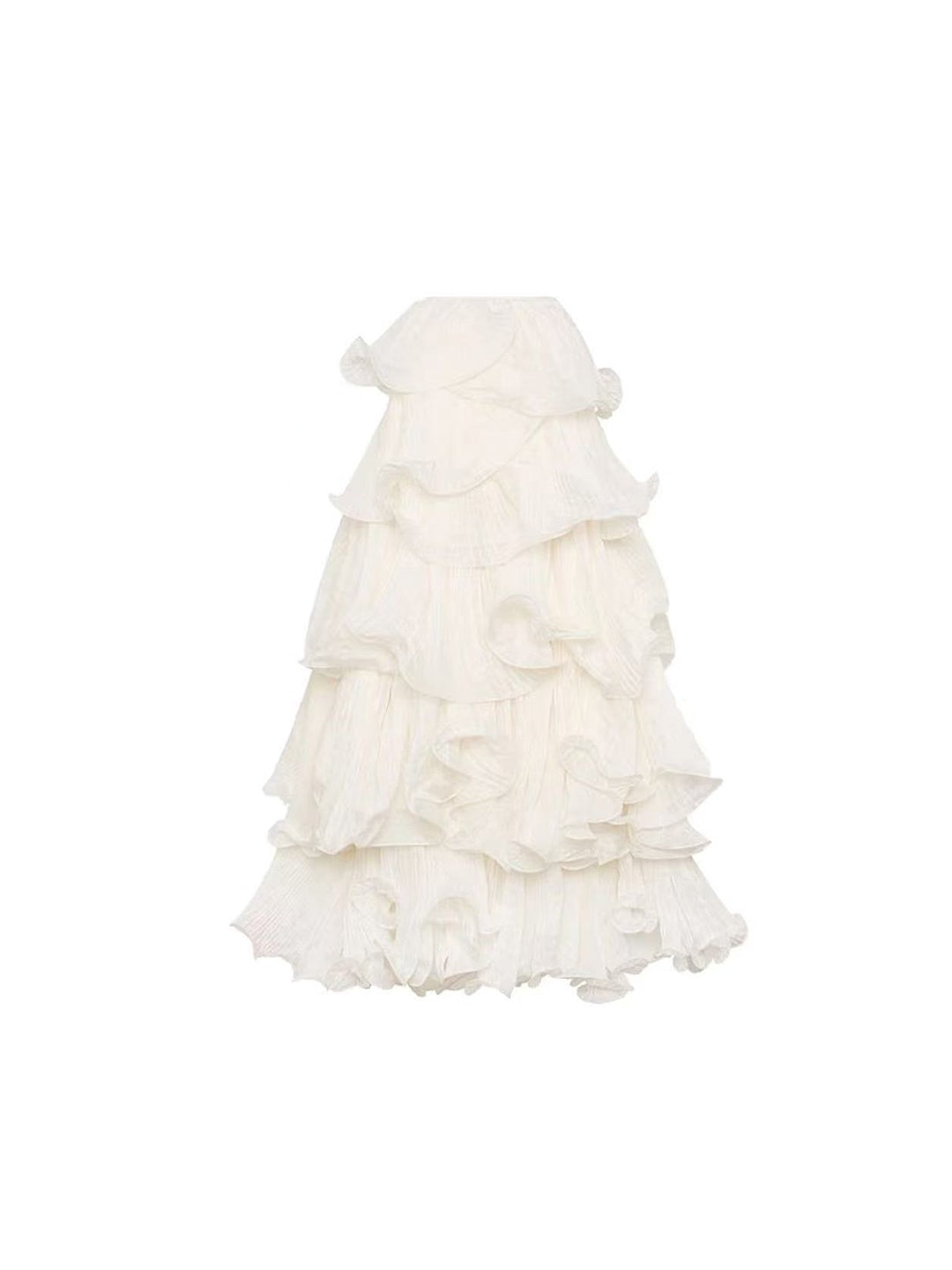 Romantic White Women's Ruffled Slimming High Waist Long Skirt