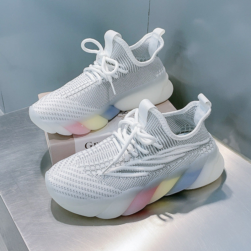 Rainbow Bottom Flying Knit Sneakers