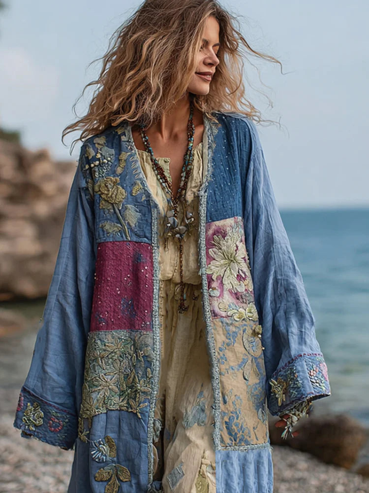 Elegant Long Flared Dress With Floral Print For Summer