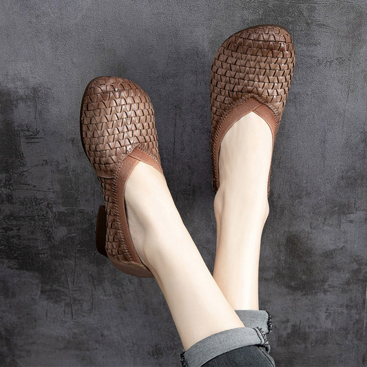 Fashion Retro Leather Low Heel Women's Shoes