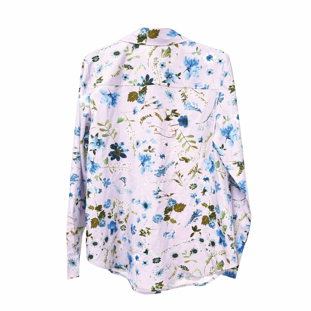 Elegant og moderigtig langærmet bluse med print til kvinder i Europa og Amerika
